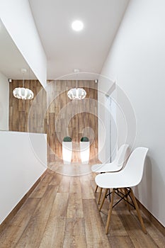 Modern waiting room, reception. Cozy minimalistic interior