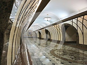 Modern walkway subway interior underground