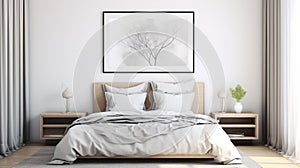 Modern Wall Art Frame Mockup For Hyper-realistic Bedroom Interior