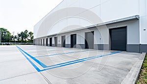 Modern Warehouse Exterior with Loading Dock Doors