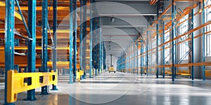 The modern warehouse interior featuring efficient storage solutions and industrial design. AI generated image