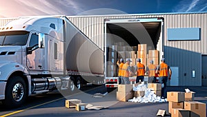 Modern Warehouse Scene with a White Truck photo