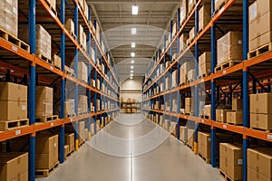 Modern warehouse storage facility full of cardboard boxes