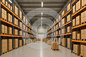 Modern warehouse storage facility full of cardboard boxes