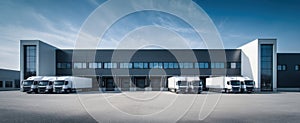 The modern warehouse with trucks ready for efficient logistics operations..AI generated image