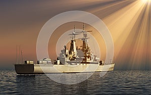 Modern Warship In Rays Of The Sun
