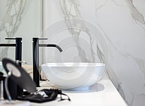 Modern washbasin with chrome faucet