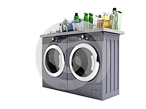 Modern washer and dryer for things 3d render on white background