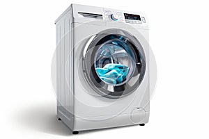 Modern Washing Machine with Blue Towel