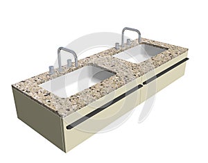 Modern washroom sink set with granite counter and chrome fixtures