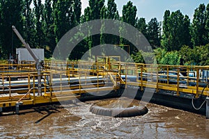Modern wastewater treatment plant. Active sludge feeding into tanks for aeration and biological bacterial purification of sewage