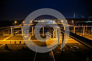 Modern wastewater treatment plant of chemical factory at night