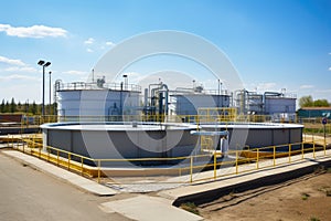 Modern wastewater treatment plant of chemical factory. Water purification tanks