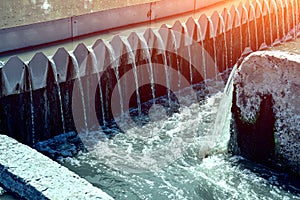 Modern wastewater treatment plant, close up of water in round tank