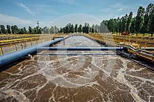 Modern wastewater treatment plant. Tanks for aeration and biological purification of sewage