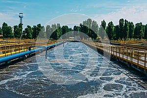 Modern wastewater treatment plant. Tanks for aeration and biological purification of sewage