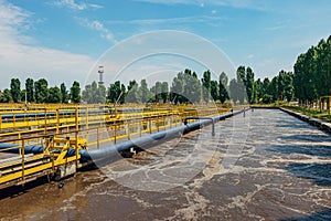 Modern wastewater treatment plant. Tanks for aeration and biological purification of sewage