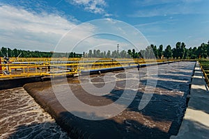 Modern wastewater treatment plant. Tanks for aeration and biological purification of sewage