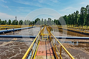 Modern wastewater treatment plant. Tanks for aeration and biological purification of sewage