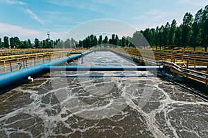 Modern wastewater treatment plant. Tanks for aeration and biological purification of sewage