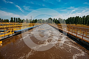 Modern wastewater treatment plant. Tanks for aeration and biological purification of sewage