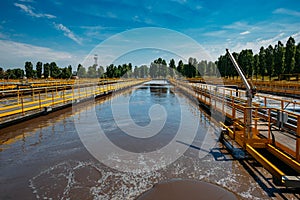 Modern wastewater treatment plant. Tanks for aeration and biological purification of sewage