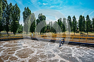 Modern wastewater treatment plant. Tanks for aeration and biological purification of sewage