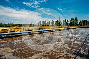 Modern wastewater treatment plant. Tanks for aeration and biological purification of sewage