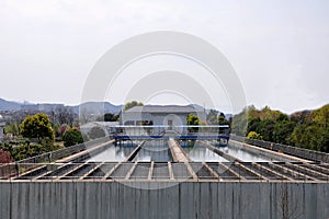 Modern wastewater treatment plant. Tanks for aeration and biological purification of sewage by using active sludge