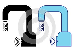 Modern water crane. Hands washing under the faucet with sensor. Automated touchless restroom equipment with sensors. Automatic