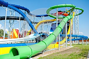 Modern water park, aqua park with extreme slides