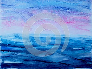 Modern watercolor abstract art sea sunset