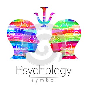 Modern Watercolor head logo of Psychology. Profile Human. Creative style. Logotype in . Design concept. Brand company