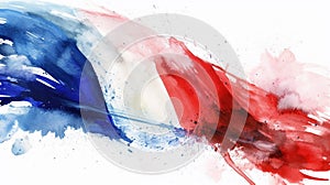 Watercolor painting of French flag for the Bastille Day of France