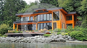Modern Waterfront Cedar Home with Large Windows