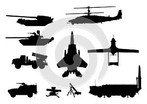 Modern weapons silhouette set. Vector EPS10.