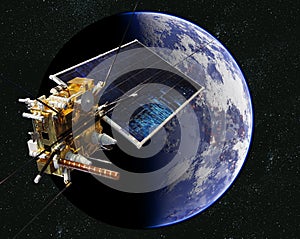 Modern weather scientific satellite at the Earth orbit photo