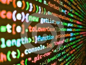 Modern web development background. Coding css on mornitor at the office - for background or montage product. Programming code