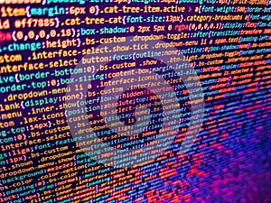 Modern web development background. Computer language script code screen. Database bits access stream visualisation. Photo of