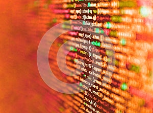 Modern web development background. Technology concept hex code digital background. Developer working on source codes on computer