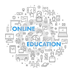 Modern web line banner for online education