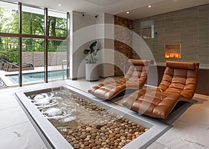 Modern wellness center with jacuzzi sauna and pool