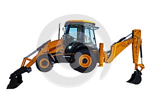 Modern wheeled excavator. Isolated image