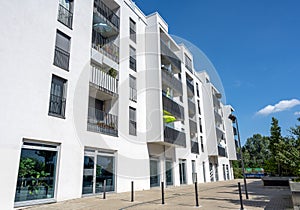 Modern white apartment building