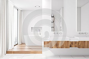 Modern white bathroom interior, double sink