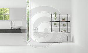 Modern white bathroom interior minimal style 3d rendering image