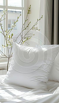 Modern white bed pillow mockup for showcasing and branding high quality aesthetic bedding products