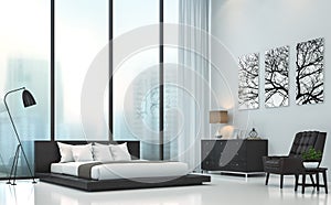 Modern white bedroom 3D rendering image