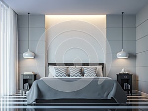 Modern white bedroom minimal style 3D rendering Image