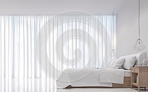 Modern white bedroom minimal style 3D rendering Image